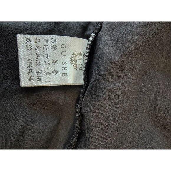 Korean Style 100% Cotton Lagenlook Blouse Asymmetrical Hem Pockets Graphic Print - Picture 5 of 8